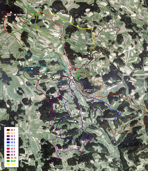 Übersichtskarte der Wanderwege in Hirschbach